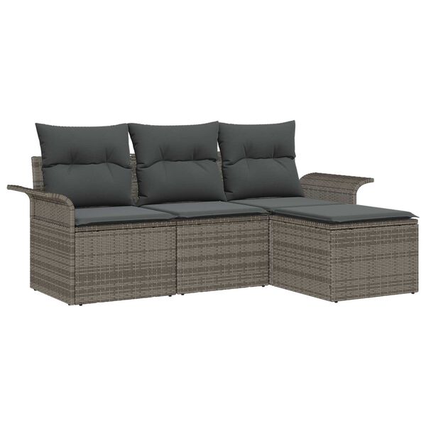 vidaXL Sofa S&aelig;t med pude 4 pcs Gr&aring; polyrattan