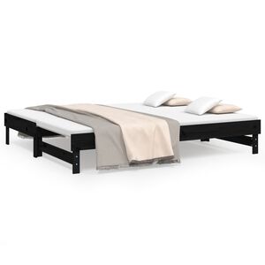 vidaXL daybed med udtr&aelig;k 2x(100x200) cm massivt fyrretr&aelig; sort