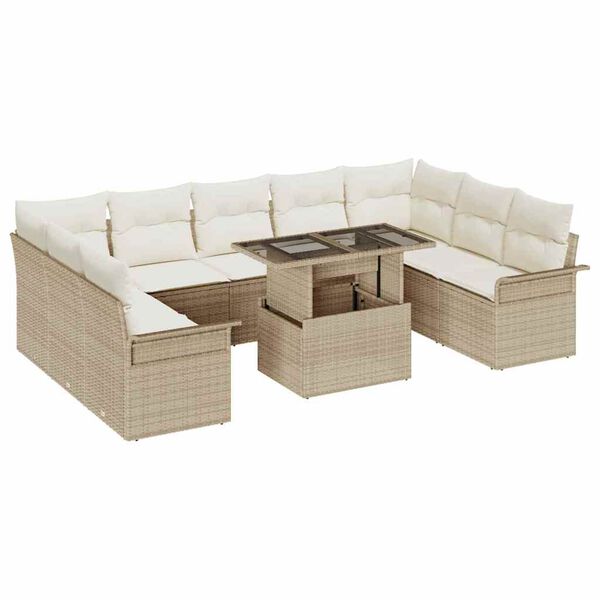vidaXL Havesofa Sæt med pude 10 pcs Beige Poly rattan