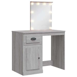 vidaXL makeupbord med LED-lys 90x42x132,5 cm gr&aring; sonoma-eg