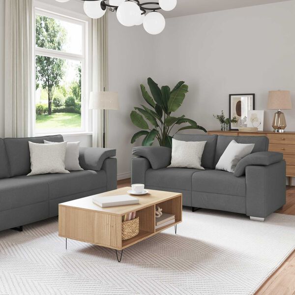 vidaXL Sofa 3 pcs M&oslash;rkegr&aring; 219 x 80 x 82 cm Linned-blandet stof