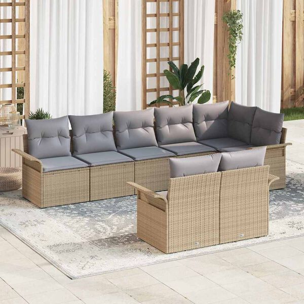 vidaXL Havesofa S&aelig;t med opbevaring 8 pcs Beige polyrattan