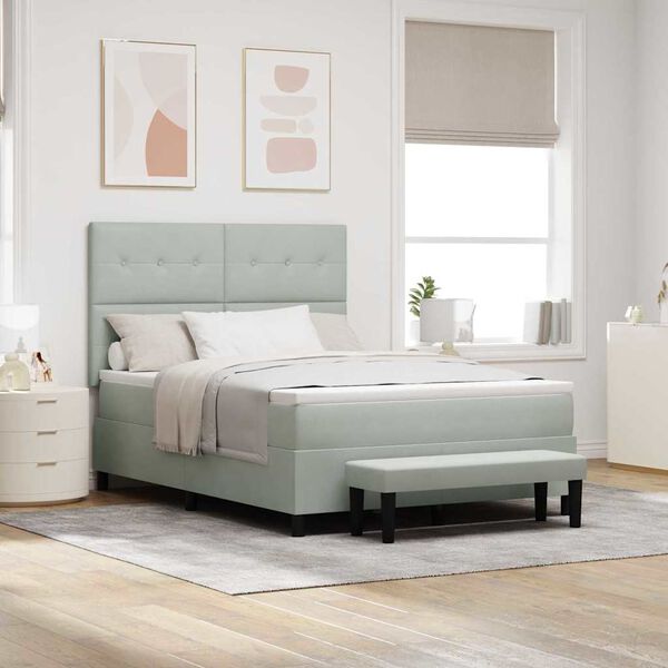 vidaXL Box spring seng med madras Lysegr&aring; 160 x 200 cm Fl&oslash;jl