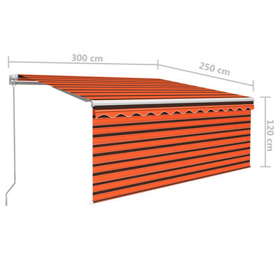 vidaXL markise m. gardin + LED 3x2,5 m manuel betjening orange og brun