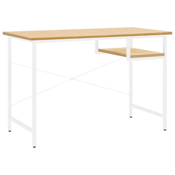 vidaXL computerbord 105x55x72 cm MDF metal hvid og lys egetr&aelig;sfarvet