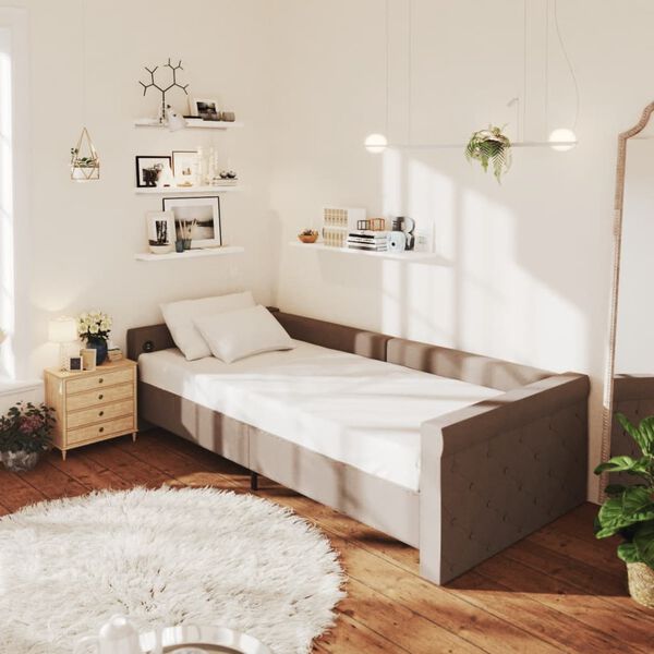 vidaXL daybed med USB 90x200 cm stof gr&aring;brun