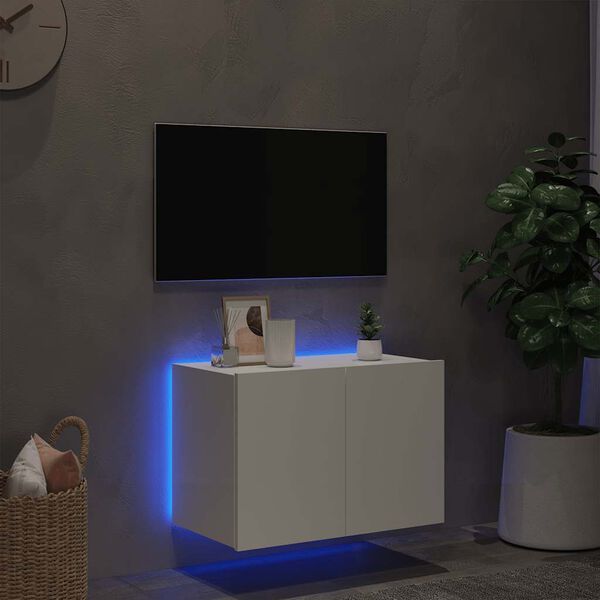 vidaXL v&aelig;gh&aelig;ngt tv-bord med LED-lys 60x35x41 hvid