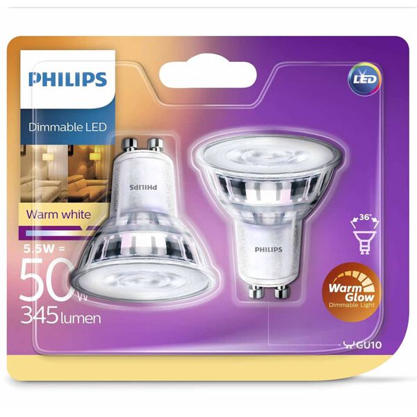 Philips LED-spotlysp&aelig;rer 2 stk. klassisk 5,5 W 345 lumen 929001364161