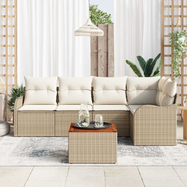 vidaXL Havesofa S&aelig;t med opbevaring 6 pcs Beige og creme polyrattan