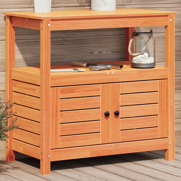 vidaXL plantebord med hylder 82,5x45x81 cm massivt fyrretræ brun