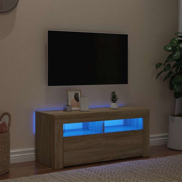 vidaXL tv-bord med LED-lys 90x35x40 cm sonoma-eg