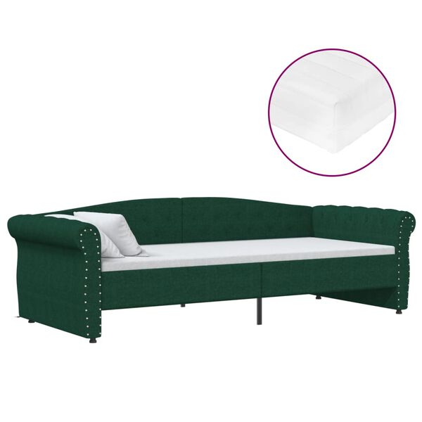 vidaXL daybed med madras og USB 90x200 cm stof m&oslash;rkegr&oslash;n