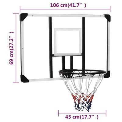 vidaXL basketballkurv med plade 106x69x3 cm polycarbonat transparent