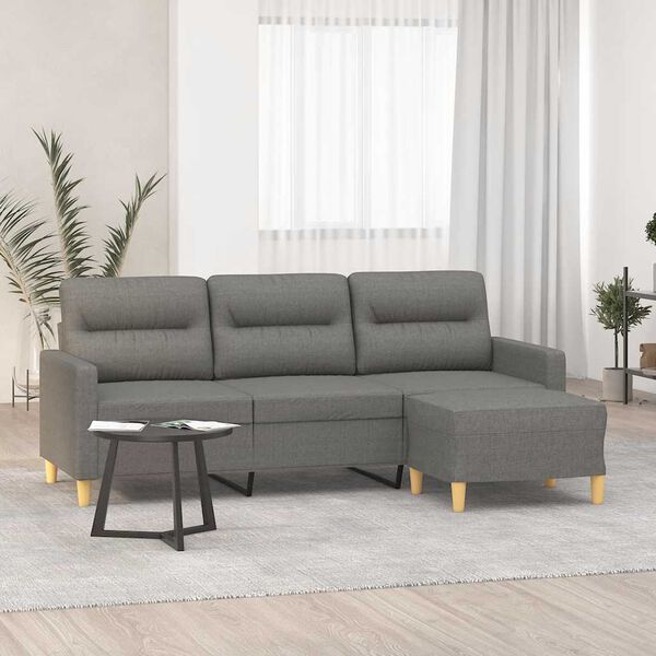 vidaXL 3-personers sofa med fodskammel 180 cm stof M&oslash;rkegr&aring;