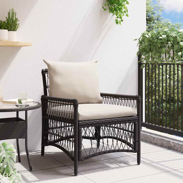 vidaXL Have Stol med pude Sort 73 x 61 x 77 cm polyrattan