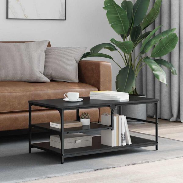 vidaXL Sofabord Sort eg 90 x 49 x 40 cm Konstrueret træ