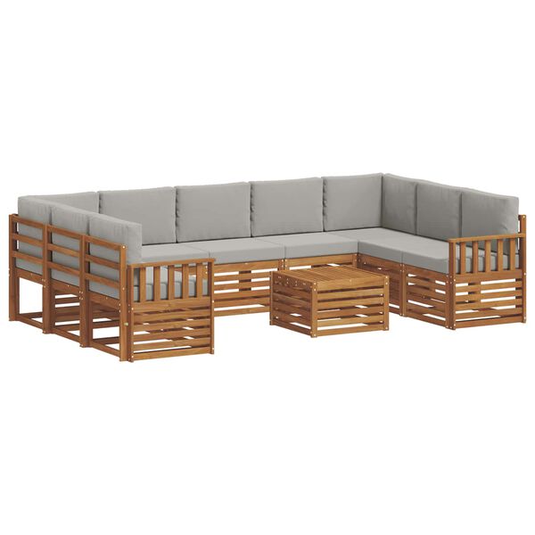 vidaXL Sofas&aelig;t med pude 10 pcs Naturlig og Lys Gr&aring; Massivt Akacietr&aelig;