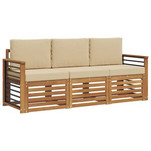 vidaXL Sofas&aelig;t 3 stk. Naturlig og Beige Massivt Akacietr&aelig;