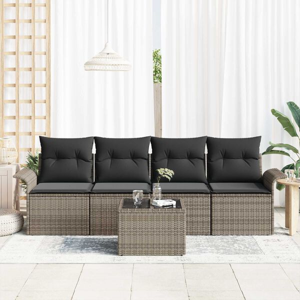 vidaXL Sofa S&aelig;t med pude 5 pcs Gr&aring; polyrattan