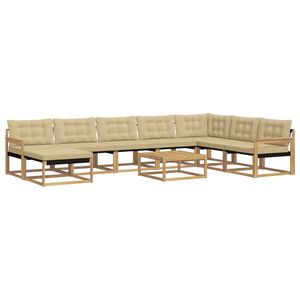vidaXL Udend&oslash;rs sofagruppe 9 stk. Hvid og Beige Massivt Akacietr&aelig;