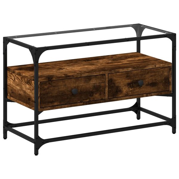vidaXL tv-bord med glasplade 80x35x51 cm konstrueret tr&aelig; r&oslash;get eg