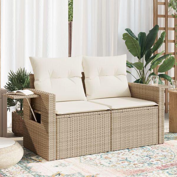 vidaXL 2-personers havesofa med hynder polyrattan beige