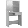 vidaXL makeupbord med LED-lys 74,5x40x141 cm gr&aring; sonoma-eg