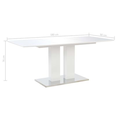 vidaXL spisebord 180 x 90 x 76 cm MDF hvid højglans