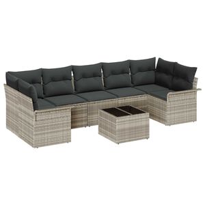 vidaXL Havesofa S&aelig;t med pude 8 pcs Lysegr&aring; og m&oslash;rkegr&aring; polyrattan