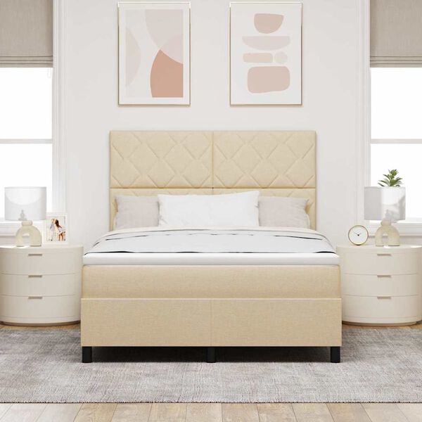 vidaXL Box spring seng med madras Creme 160 x 200 cm Stof