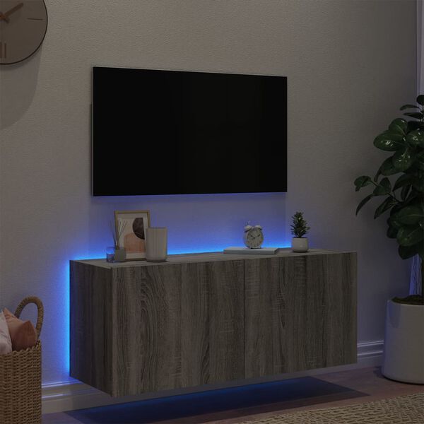 vidaXL v&aelig;gh&aelig;ngt tv-bord m. LED-lys 100x35x41 cm gr&aring; sonoma-eg