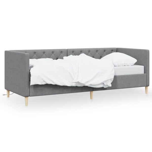 vidaXL daybed med USB 90x200 cm stof lysegr&aring;