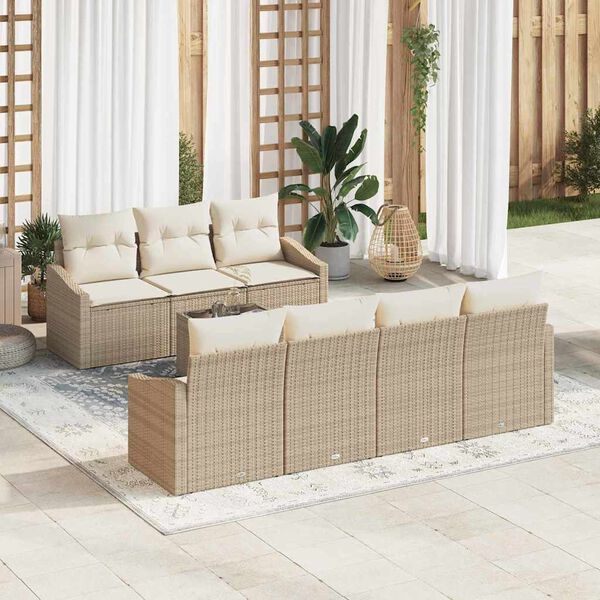 vidaXL Sofa S&aelig;t med pude med pude 8 pcs Beige og creme polyrattan