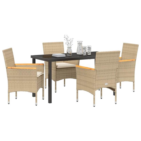 vidaXL Have Spisebordssæt med pude 5 pcs Beige polyrattan
