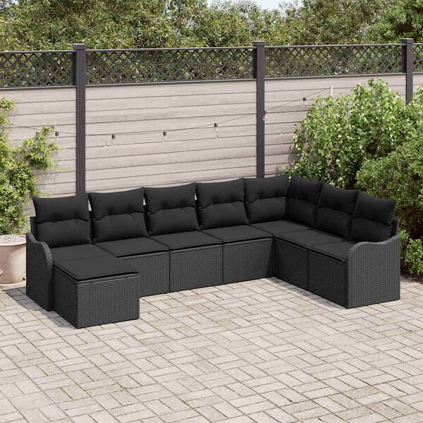 vidaXL Havesofa S&aelig;t 8 pcs Sort polyrattan