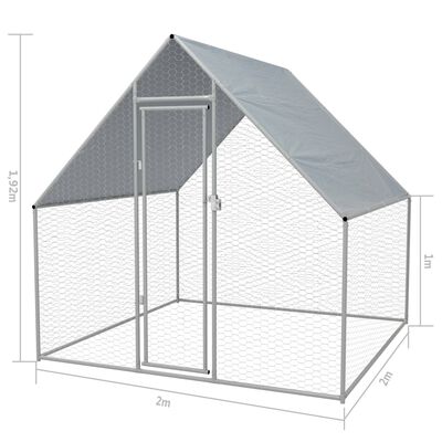 vidaXL udendørs hønsebur galvaniseret stål 2 x 2 x 1,92 m