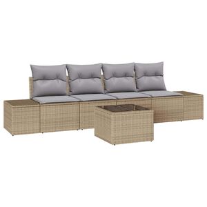 vidaXL Havesofa S&aelig;t med pude 5 pcs Beige og gr&aring; polyrattan