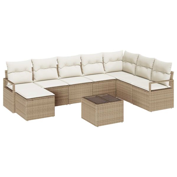 vidaXL Sofa S&aelig;t med pude 9 pcs Beige og creme polyrattan