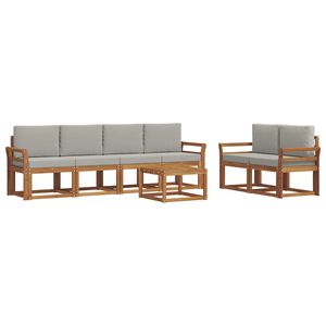 vidaXL Udend&oslash;rs sofagruppe 7 pcs Naturlig og Lys Gr&aring; Massivt Akacietr&aelig;