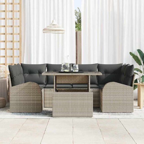 vidaXL Havesofa S&aelig;t med pude 7 pcs Lysegr&aring; Poly rattan