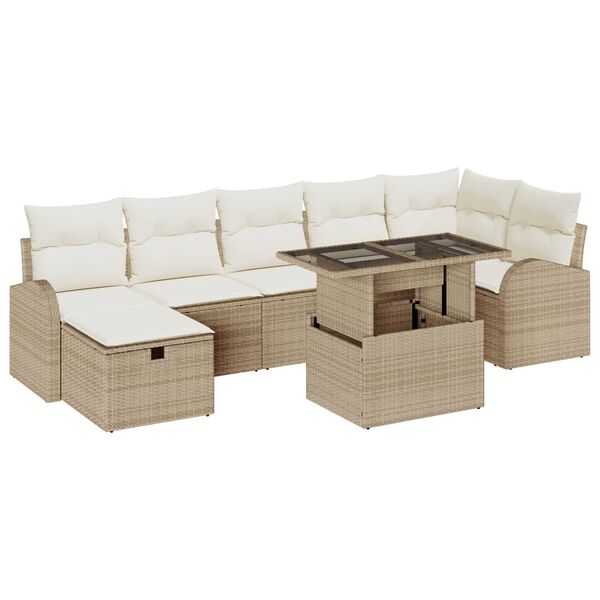 vidaXL Havesofa S&aelig;t med pude med opbevaring 8 pcs Beige Poly rattan