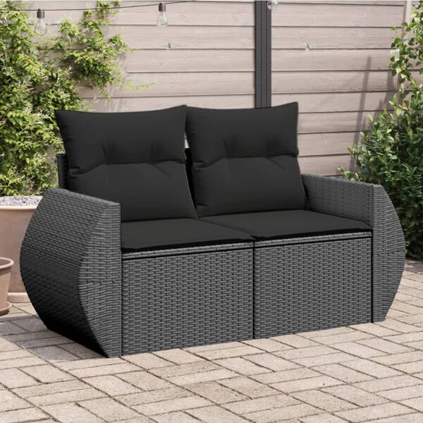 vidaXL 2-personers havesofa med hynder polyrattan sort