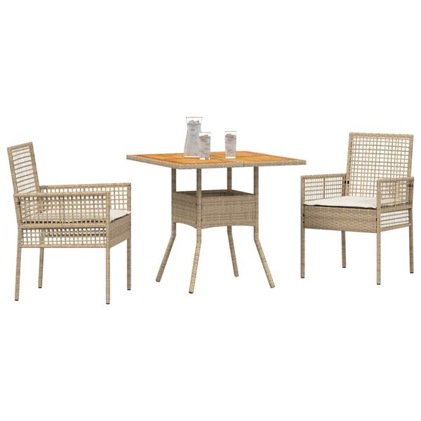vidaXL Have Spisebordss&aelig;t 3 pcs Beige Poly rattan