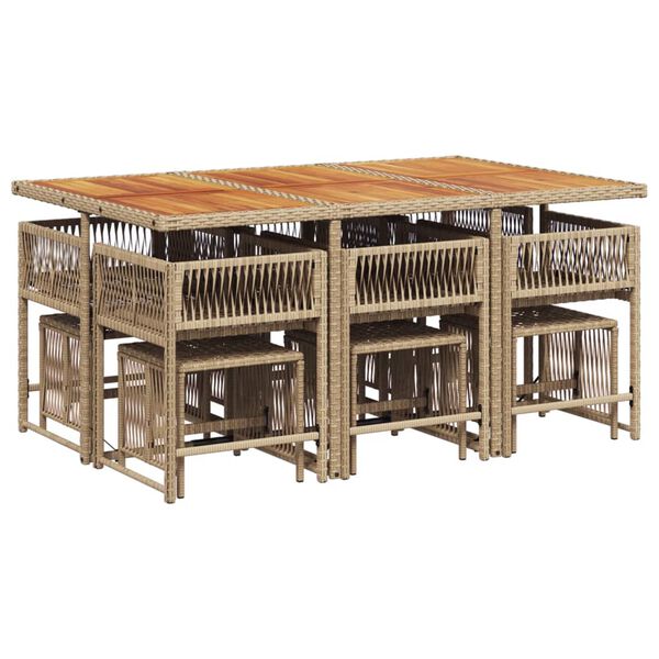 vidaXL spisebordss&aelig;t til haven 11 dele med hynder polyrattan beige