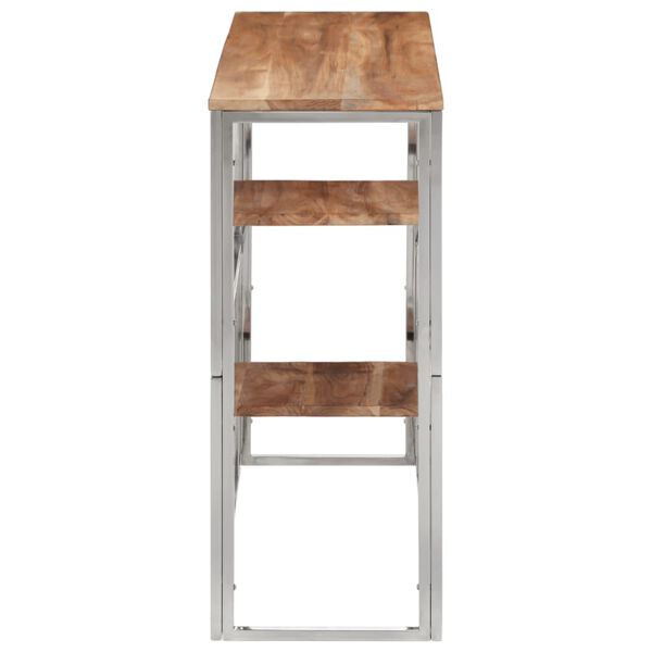 vidaXL konsolbord rustfrit stål og massivt akacietræ sølvfarvet