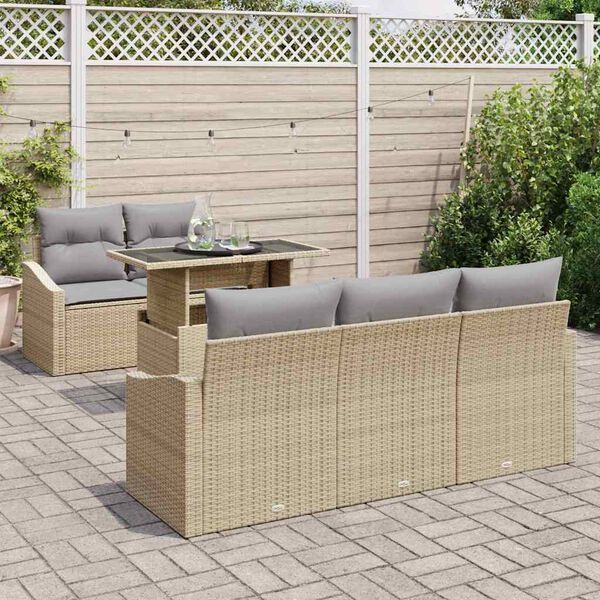 vidaXL Havesofa S&aelig;t med pude med opbevaring 6 pcs Beige polyrattan