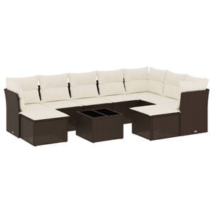vidaXL sofas&aelig;t til haven 10 dele med hynder polyrattan brun