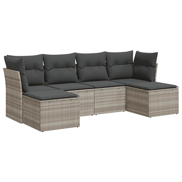vidaXL sofas&aelig;t til haven 6 dele med hynder polyrattan lysegr&aring;