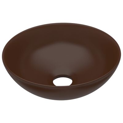 vidaXL keramisk håndvask til badeværelse rund mørkebrun