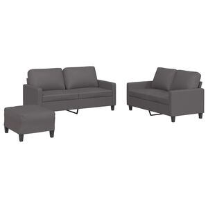 vidaXL sofas&aelig;t 3 dele med hynder kunstl&aelig;der gr&aring;